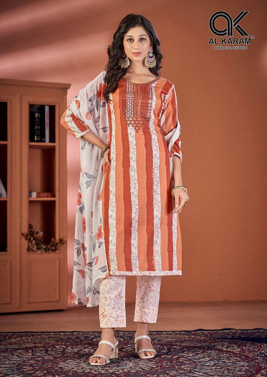Al Karam Heritage Self Embroidery Karachi Cotton Dress Material